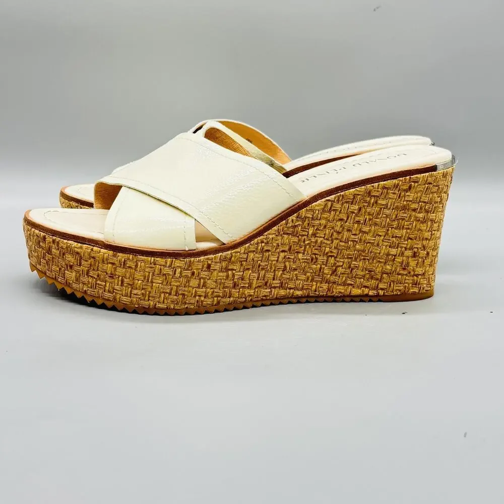 Donald Pliner Sandals Womens 9.5 White Leather Ideal Rattan Wedge Platform Shoes